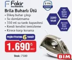 FAKİR BRİLA BUHARLI ÜTÜ fiyat ve kampanya bilgisi